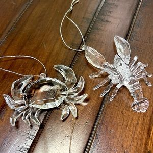 Plastic crystal crawfish and crab ornament.